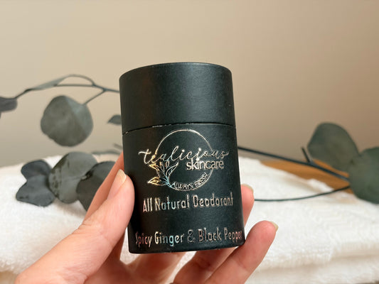 Tea-infused baking soda-free deodorant stick for sensitive skin and gentle odor control