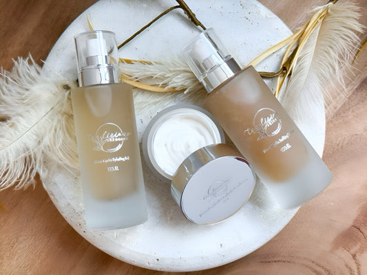 African Kigelia skincare routine featuring Gentle Cleanser, Hydrating Mist, and Barrier Protection Crème by Tea-licious Skincare for acne-prone and imbalanced skin