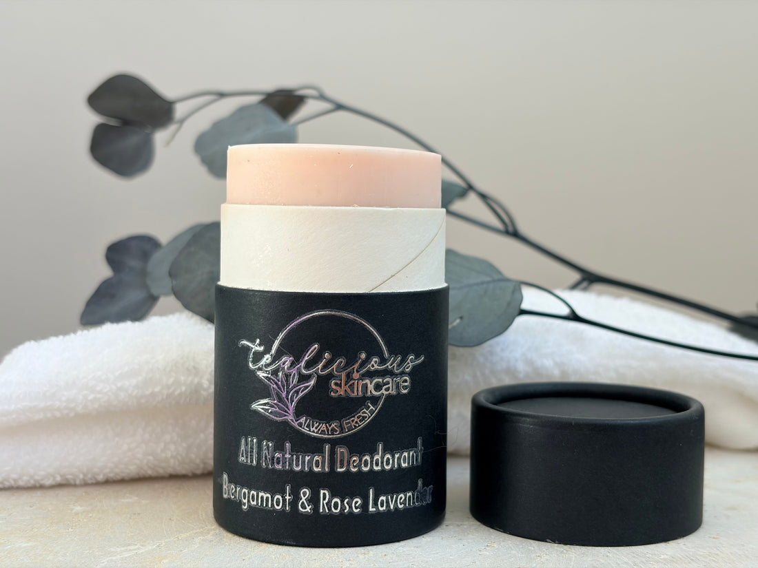 Tea-infused baking soda-free deodorant stick for sensitive skin and gentle odor control