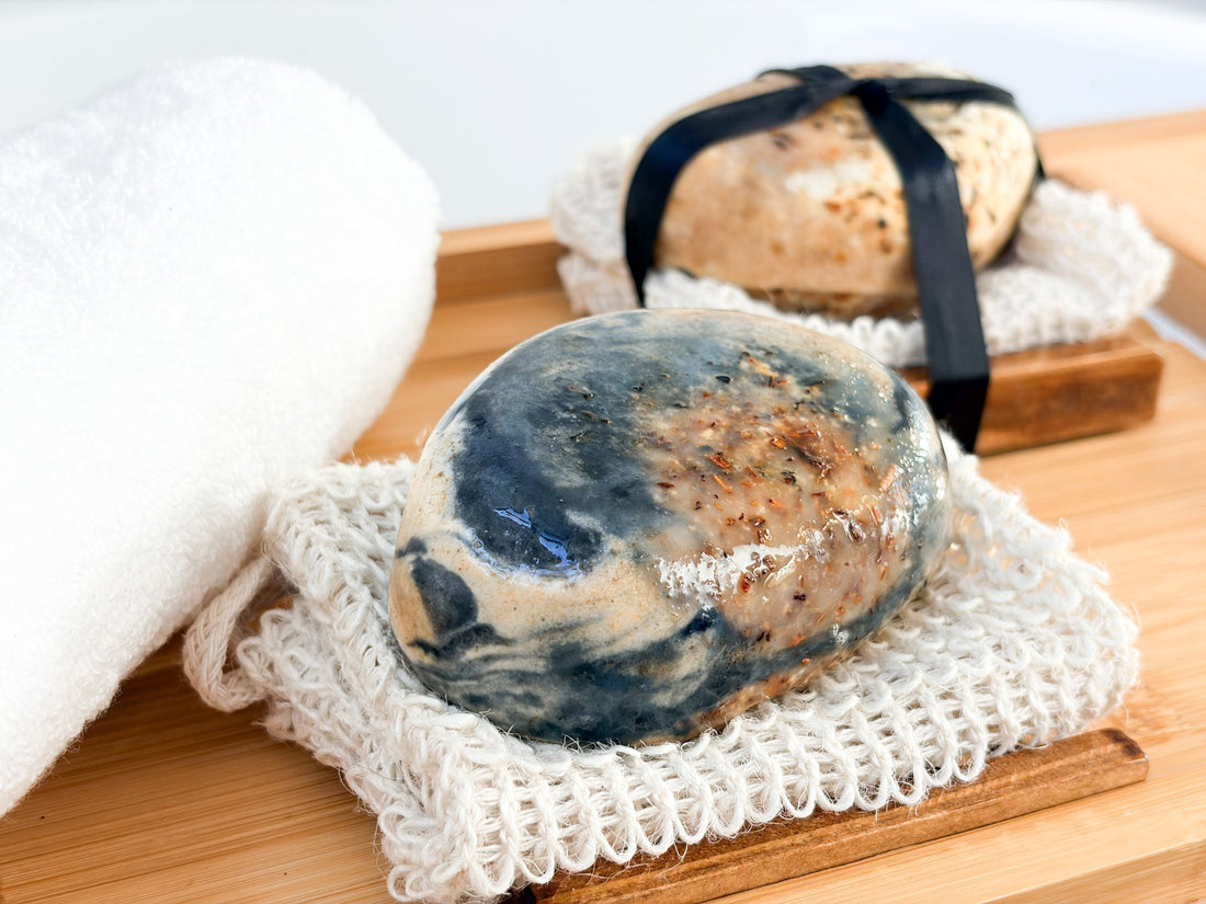 Tea infused cold process soap bar for sensitive skin gently cleansing without dryness irritation