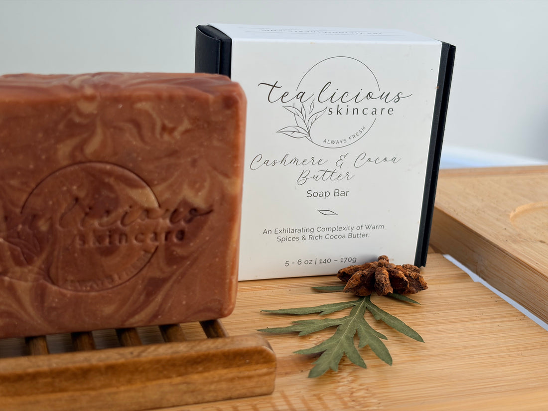 Tea infused cold process soap lather cleansing skin gently without stripping or causing dryness