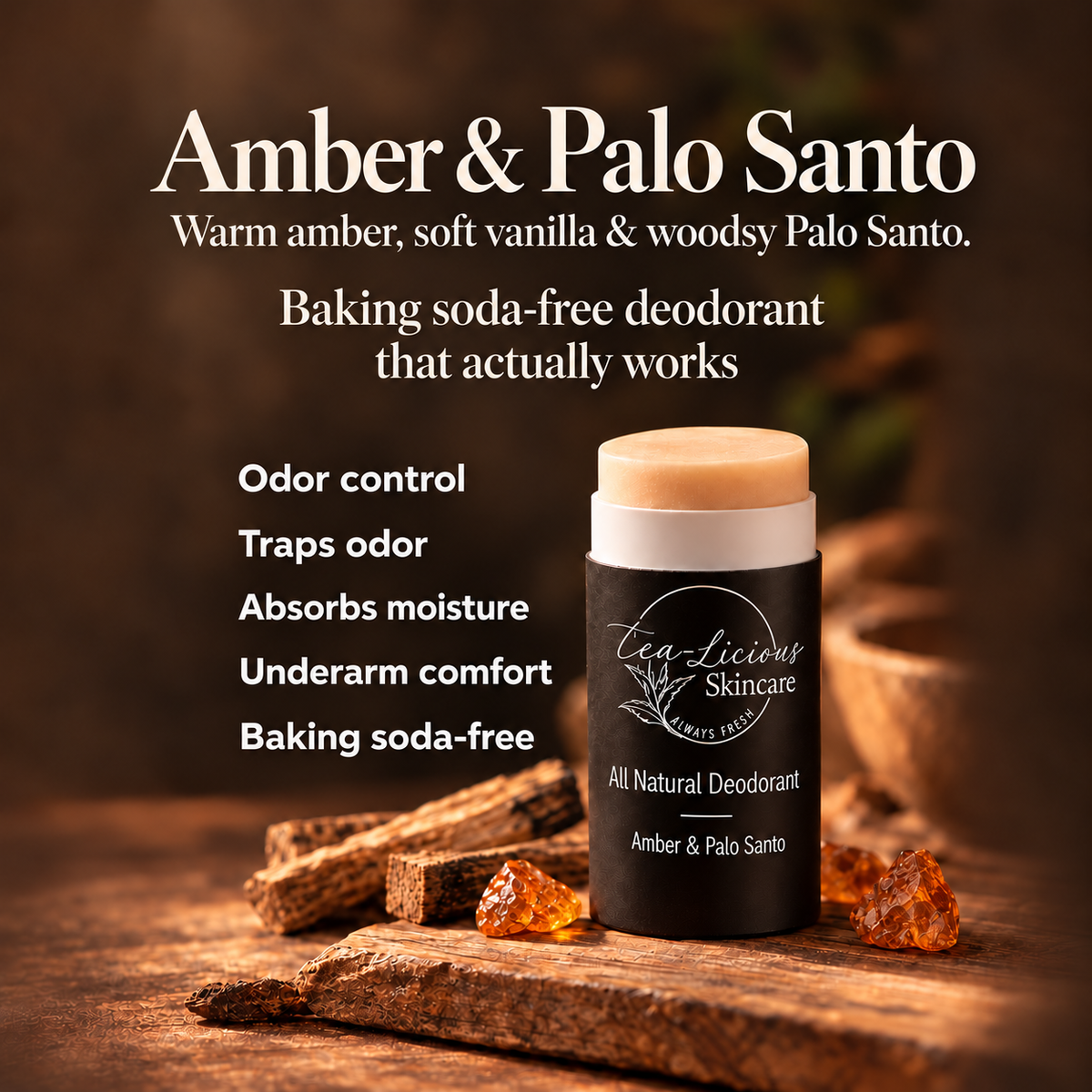 Amber & Palo Santo Baking Soda-Free Deodorant - Unisex