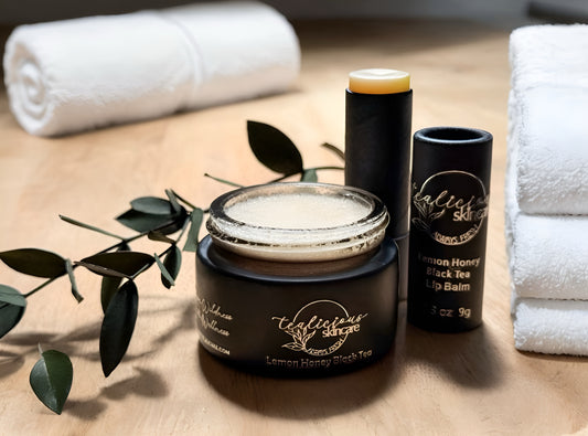 NEW! Lemon Honey and Black Tea All Natural Lip Balm + Lip Scrub Treatment
