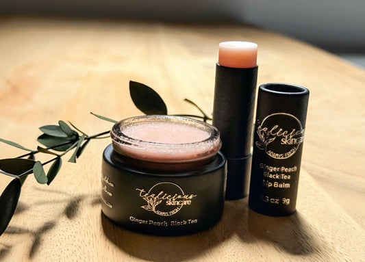 NEW! Ginger Peach and Black Tea All Natural Lip Balm + Lip Scrub Treatment