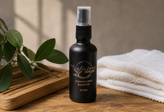 tea-licious-skincare-premium-oud-beard-oil-wooden-surface-white-towels