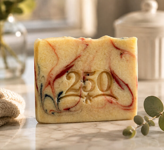 tea-licious-skincare-250th-anniversary-soap-embossed-250-closeup