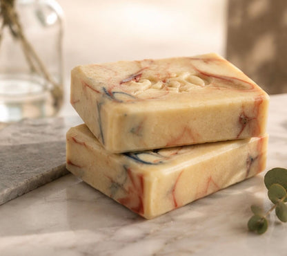 Limited-edition 250th Anniversary commemorative soap with cream, burgundy and navy swirls, handcrafted in Tennessee