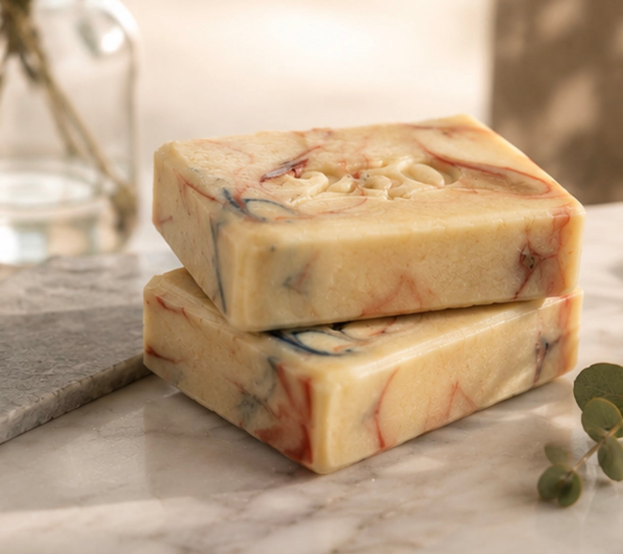 Stacked limited-edition Tea-Licious Skincare 250th Anniversary soap bars featuring cream, burgundy, and navy swirls inspired by America’s 250th Anniversary.