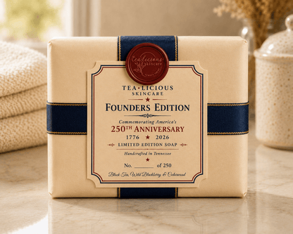 Tea-Licious Skincare Founders’ Edition 250th Anniversary commemorative soap gift set with black tea, wild blackberry and cedarwood fragrance