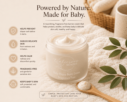 Tea-Licious fragrance-free baby diaper cream with protective barrier benefits for sensitive skin.