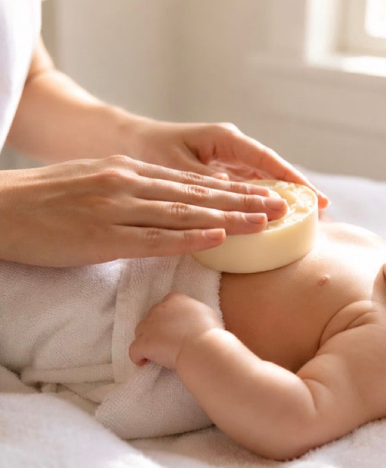 Tea-licious Love Grows Here baby massage bar being used on a healthy baby
