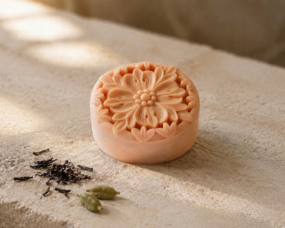 Tea-Licious Skincare floral solid lotion bar for deep moisture, softer dry skin, moisture retention, a smooth non-greasy feel, and waterless travel-friendly use.